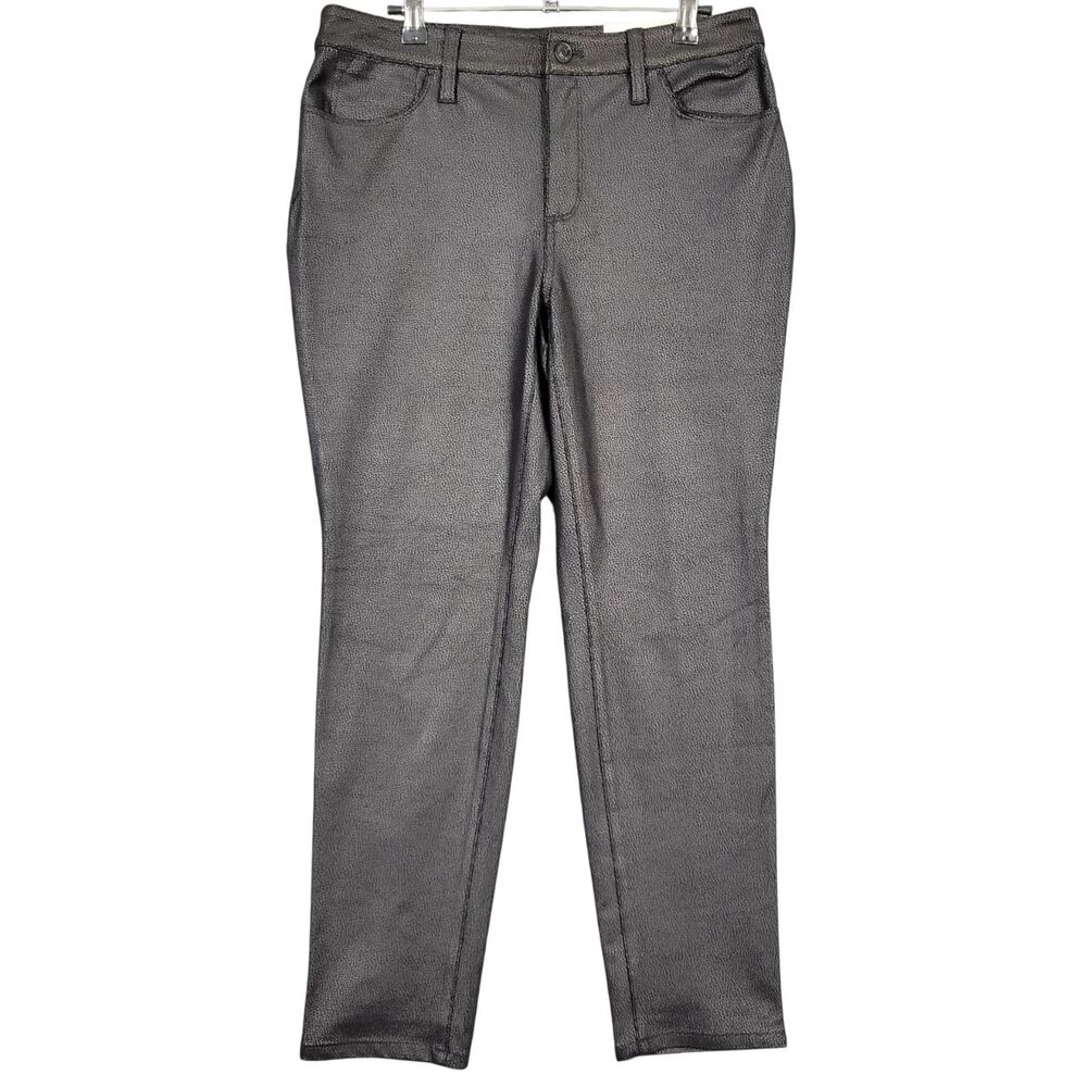 NWT CHICOS Black Slim Leg Faux Leather Pebbled Pants Mid Rise SIZE 0.5P US 6P